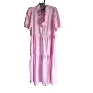NEW Baby Pink Tiered Maxi Dress L Coquette Chic Girl Style